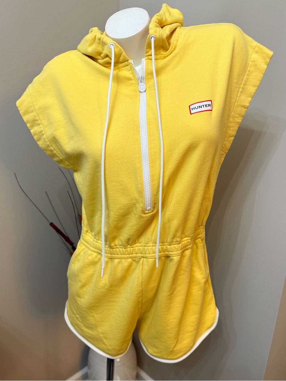 Hunter X Target Womens Romper Sz M One Piece Yellow Hoodie Half Zip Pockets